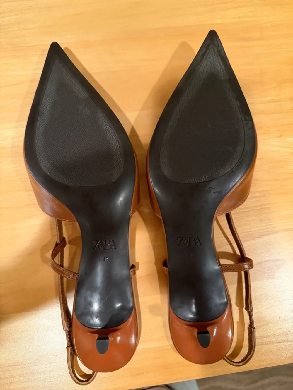 Zara Brown Pointed Slingback Heels - Picture 4 of 4